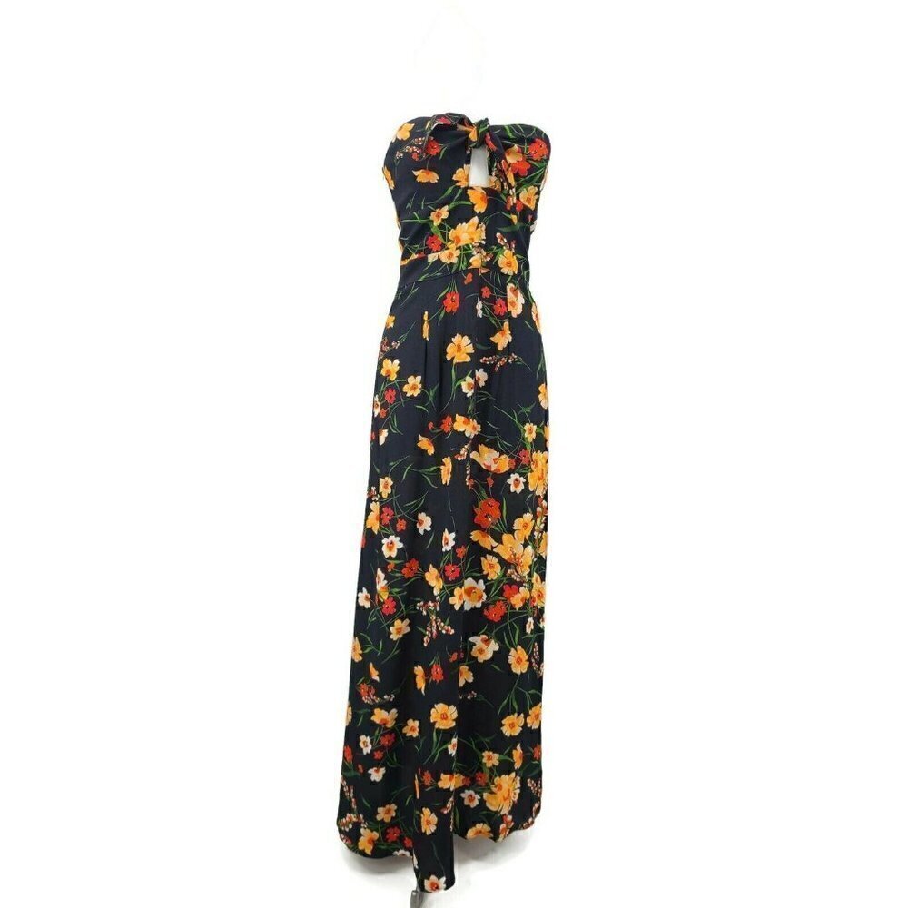 New Flynn Skye Lost Poppy Strapless Maxi Dress Womens XS Black Orange Floral Ray
